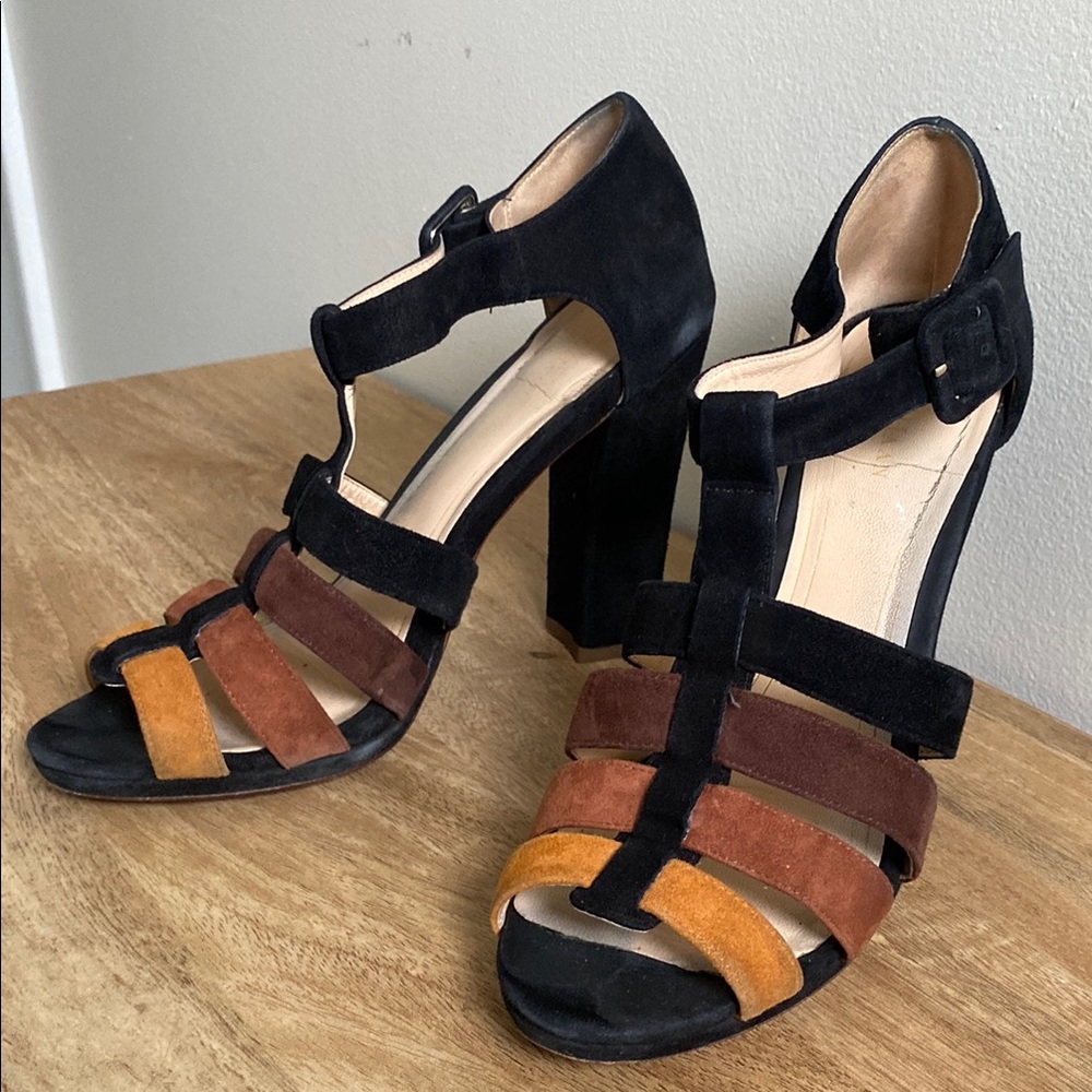 Cole Haan Color Block Brown Women's Strappy Suede Sandals